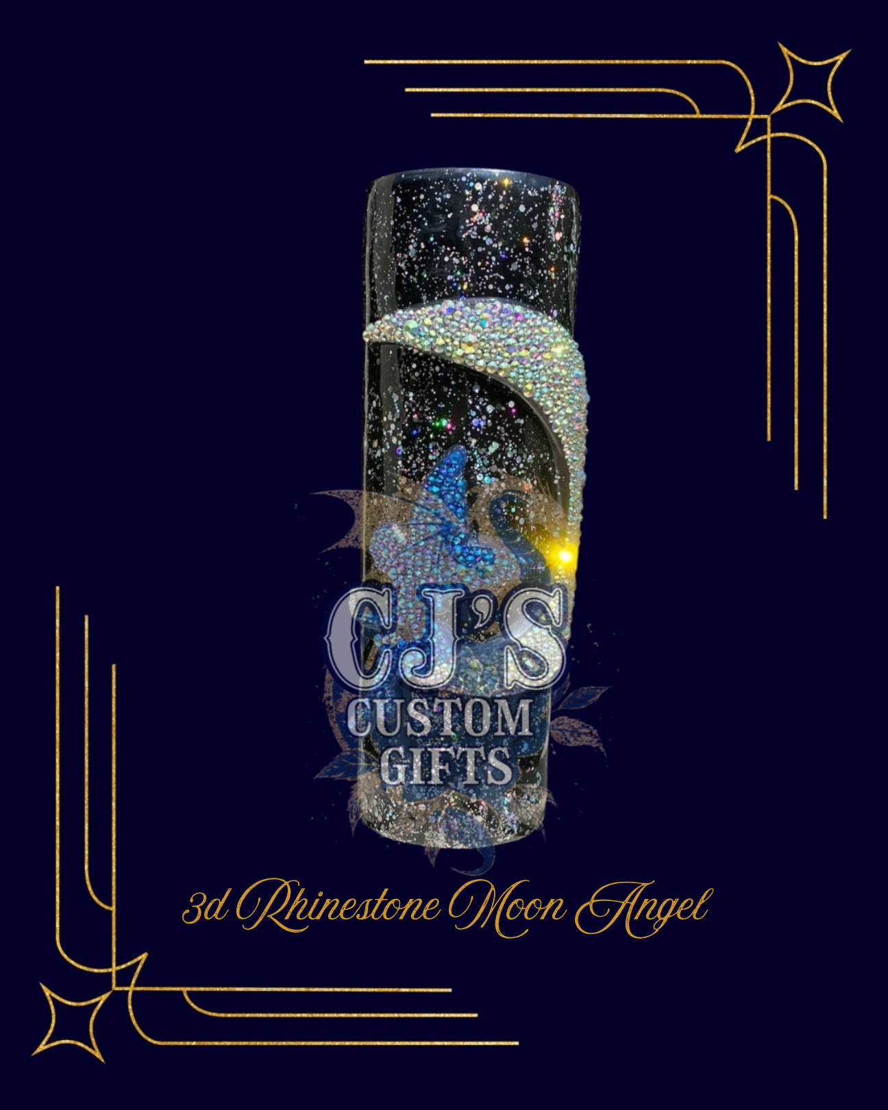 3d moon fairy rhinestone tumbler